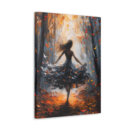 girl dancing in Autumn Forest Digital Oil Painting Print Canvas Gallery Wraps