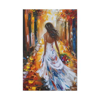 bride walking in the street - Leonid Afremov Style Digital Print Canvas Gallery Wraps