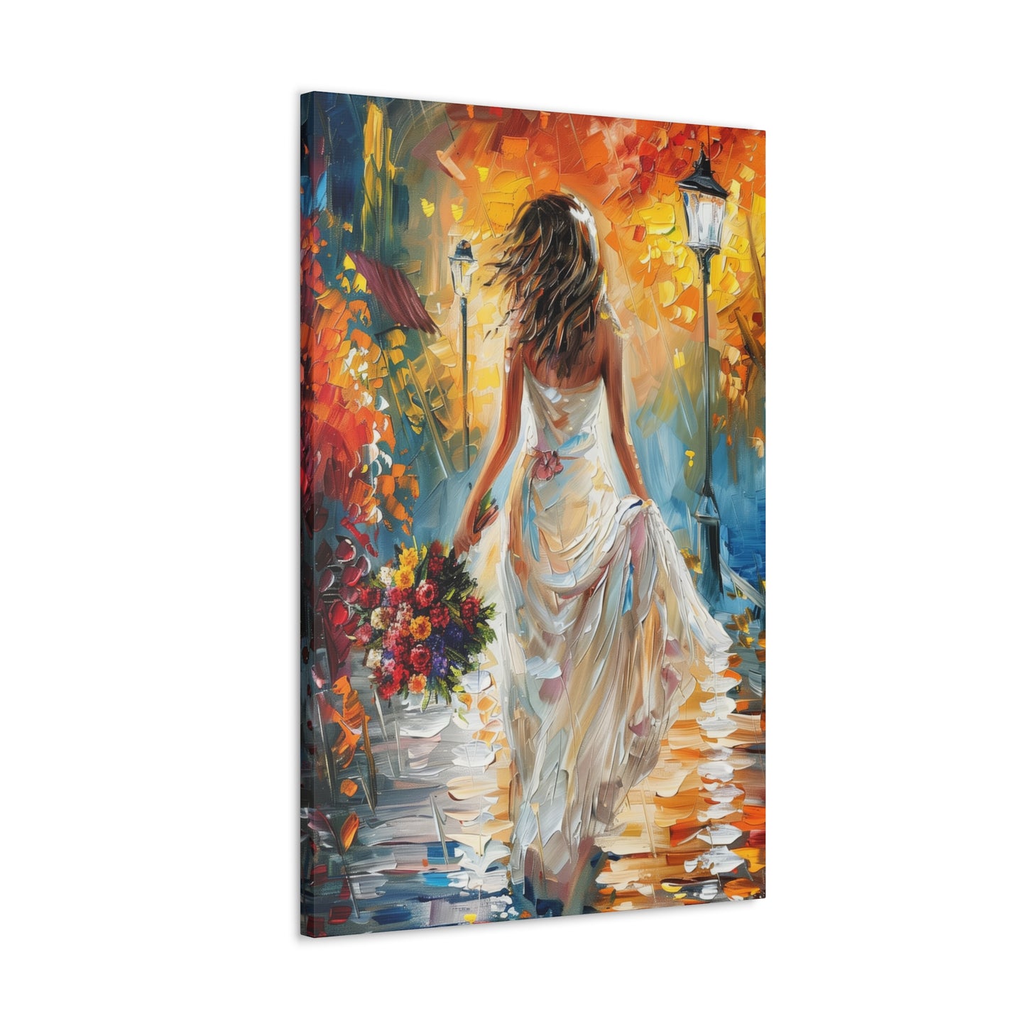 bride walking in the streets - Leonid Afremov Style Digital Print Canvas Gallery Wraps