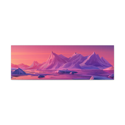 Snowy Mountain Evening in Antarctica - Digital Landscape Illustration Panorama Canvas Gallery Wraps