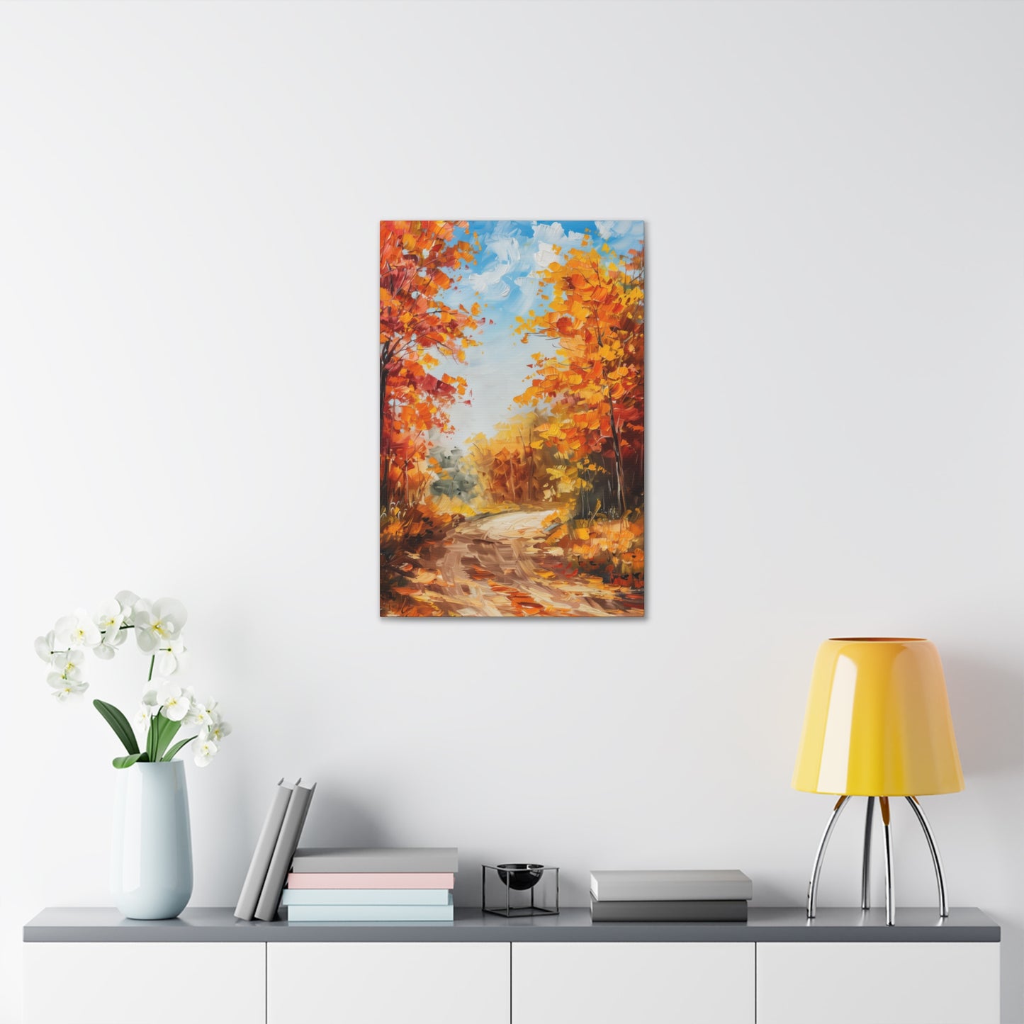 Road Through Autumn Forest - Leonid Afremov Style Oil Painting Canvas Gallery Wraps