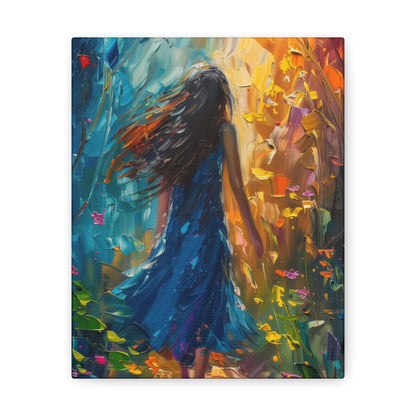 girl walking through trees Digital Oil Painting Print Canvas Gallery Wraps