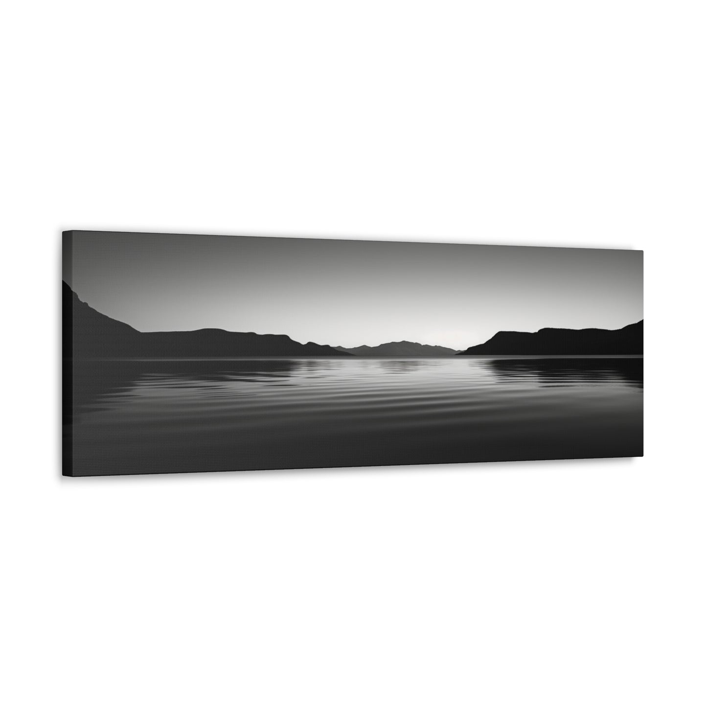 Lake with Mountains - Black and White Landscape Panorama Canvas Gallery Wraps