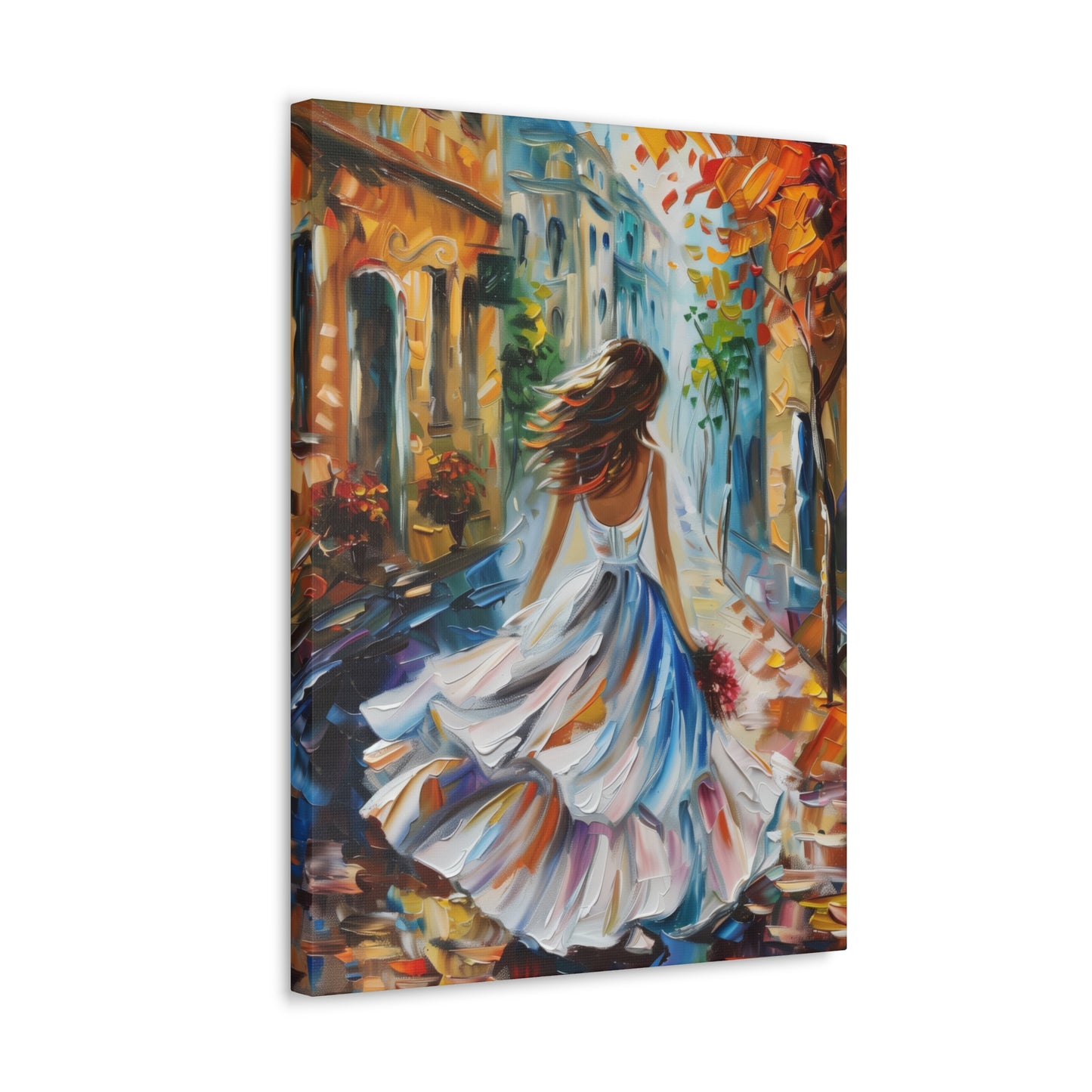 Bride walking in the medieval streets - Leonid Afremov Style Digital Print Canvas Gallery Wraps