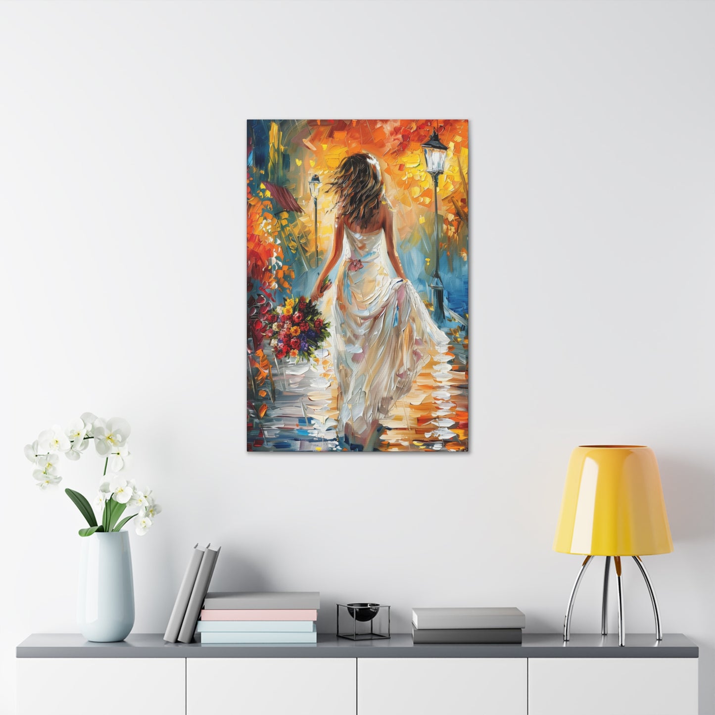 bride walking in the streets - Leonid Afremov Style Digital Print Canvas Gallery Wraps