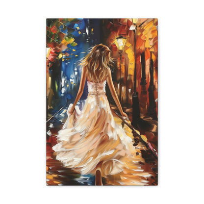 bride walking in street - Leonid Afremov Style Digital Print Canvas Gallery Wraps