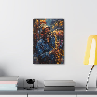 Man Playing Horn on the Street - Rembrandt Style Digital Oil Painting Canvas Gallery Wraps