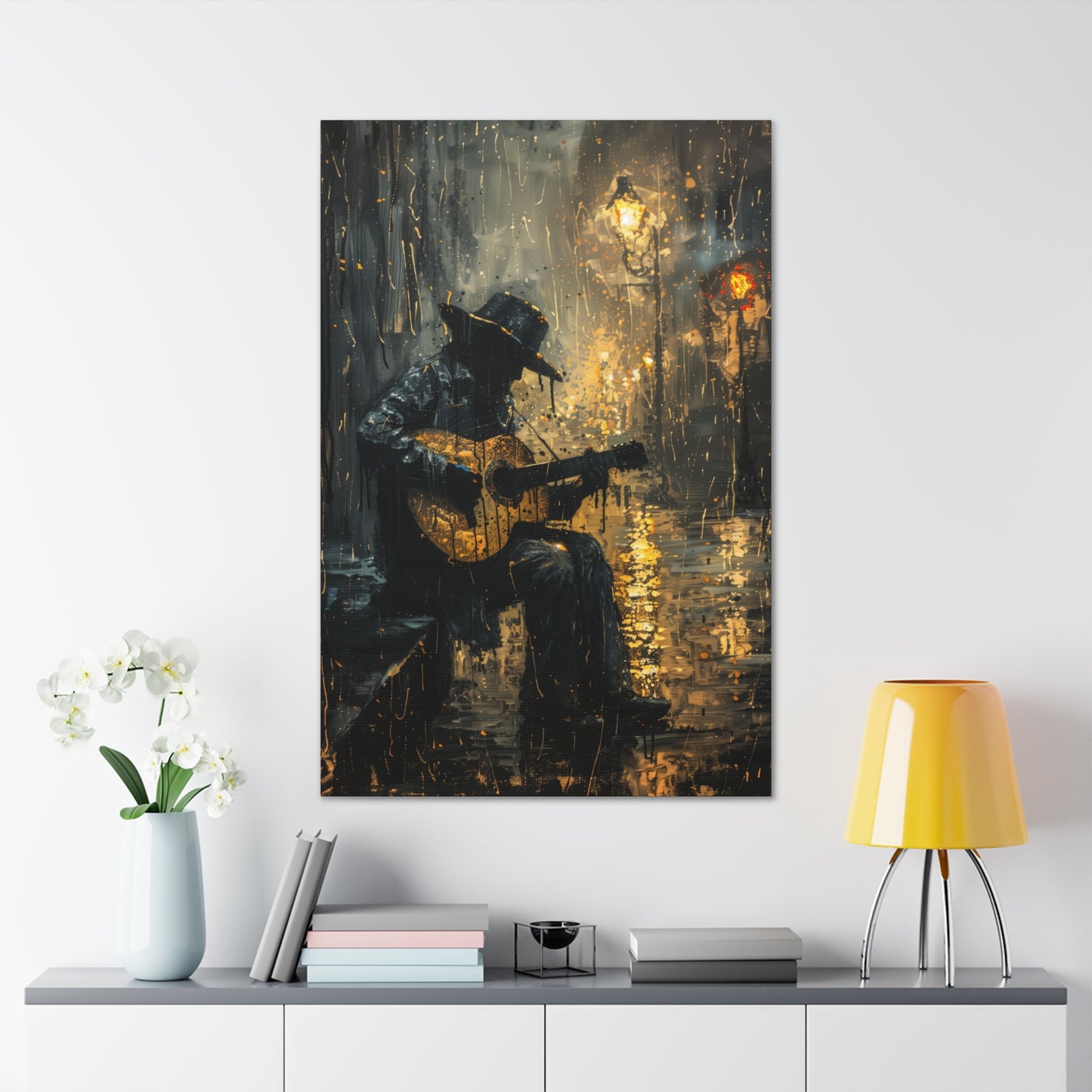 Man Playing Guitar on the Street - Rembrandt Style Digital Oil Painting Canvas Gallery Wraps