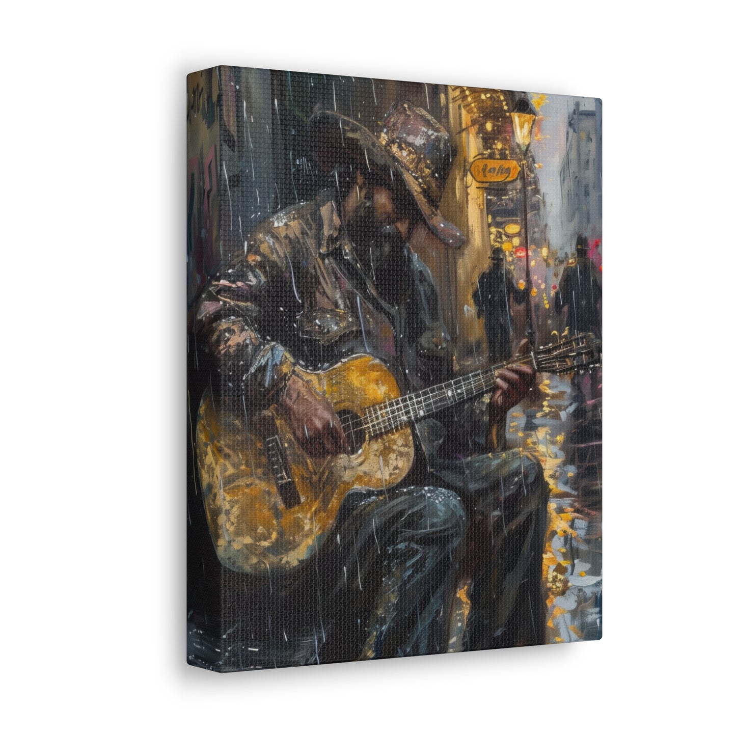 Man Playing Guitar on the Street - Rembrandt Style Digital Oil Painting Canvas Gallery Wraps