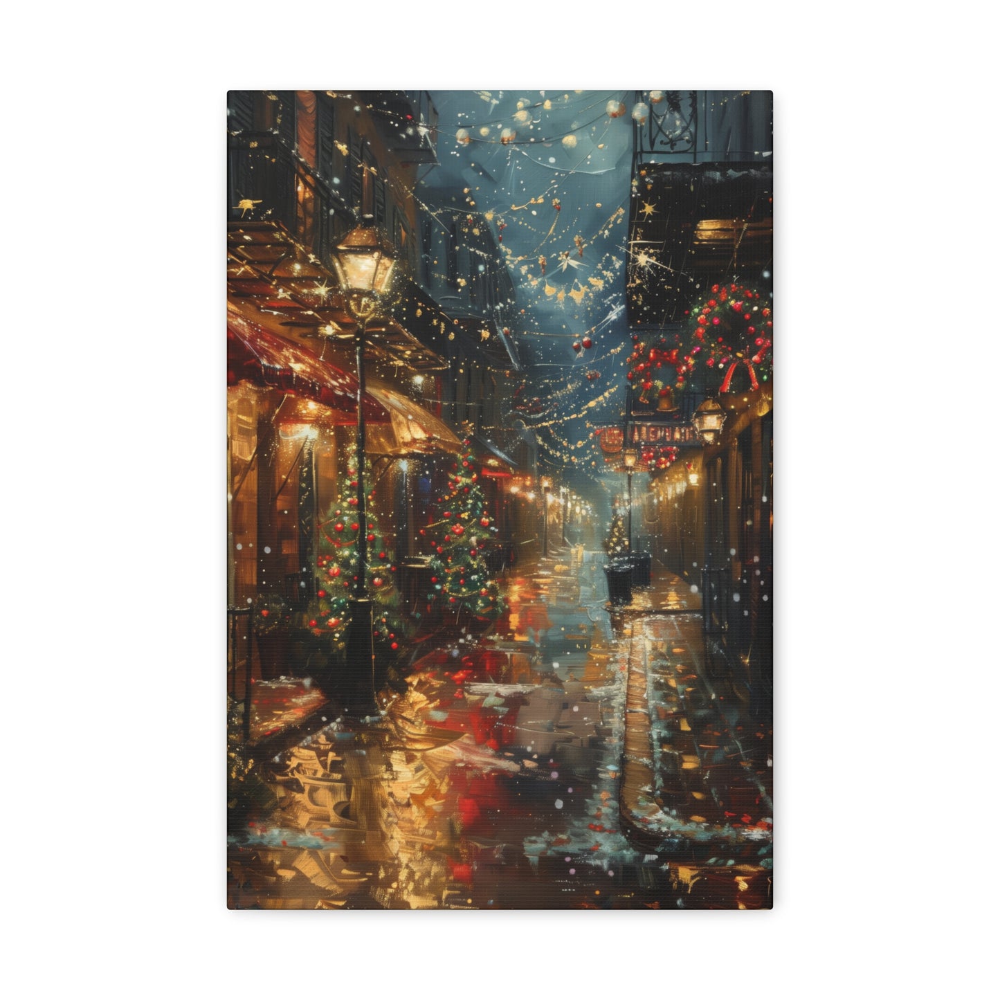 Christmas Time Downtown Street Corner - Rembrandt Style Digital Oil Painting  Canvas Gallery Wraps