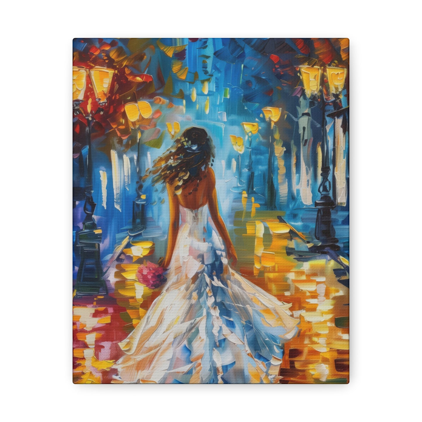 bride walking in the street - Leonid Afremov Style Digital Print Canvas Gallery Wraps