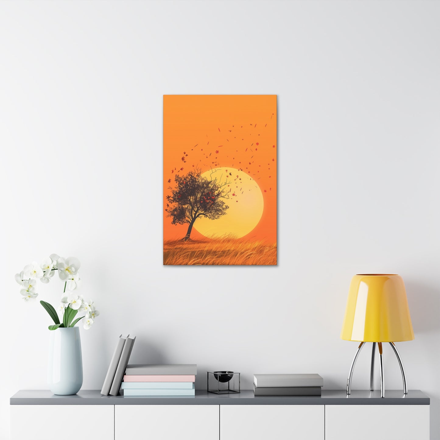 Tree in a Golden Sunset Digital Illustration Canvas Gallery Wraps