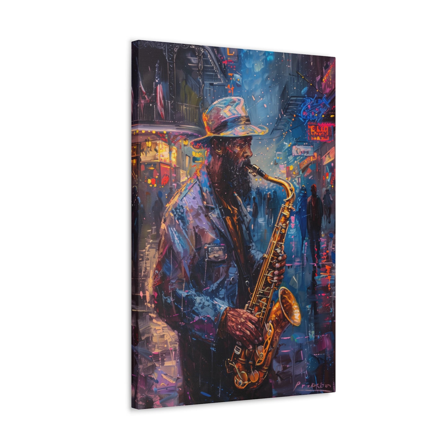 Man Playing Horn on the Street - Rembrandt Style Digital Oil Painting Canvas Gallery Wraps