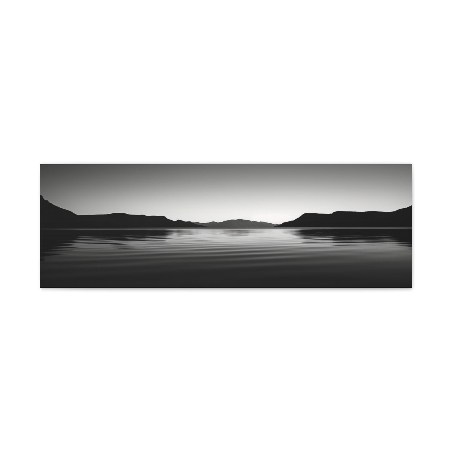 Lake with Mountains - Black and White Landscape Panorama Canvas Gallery Wraps