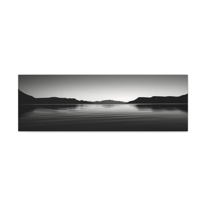 Lake with Mountains - Black and White Landscape Panorama Canvas Gallery Wraps