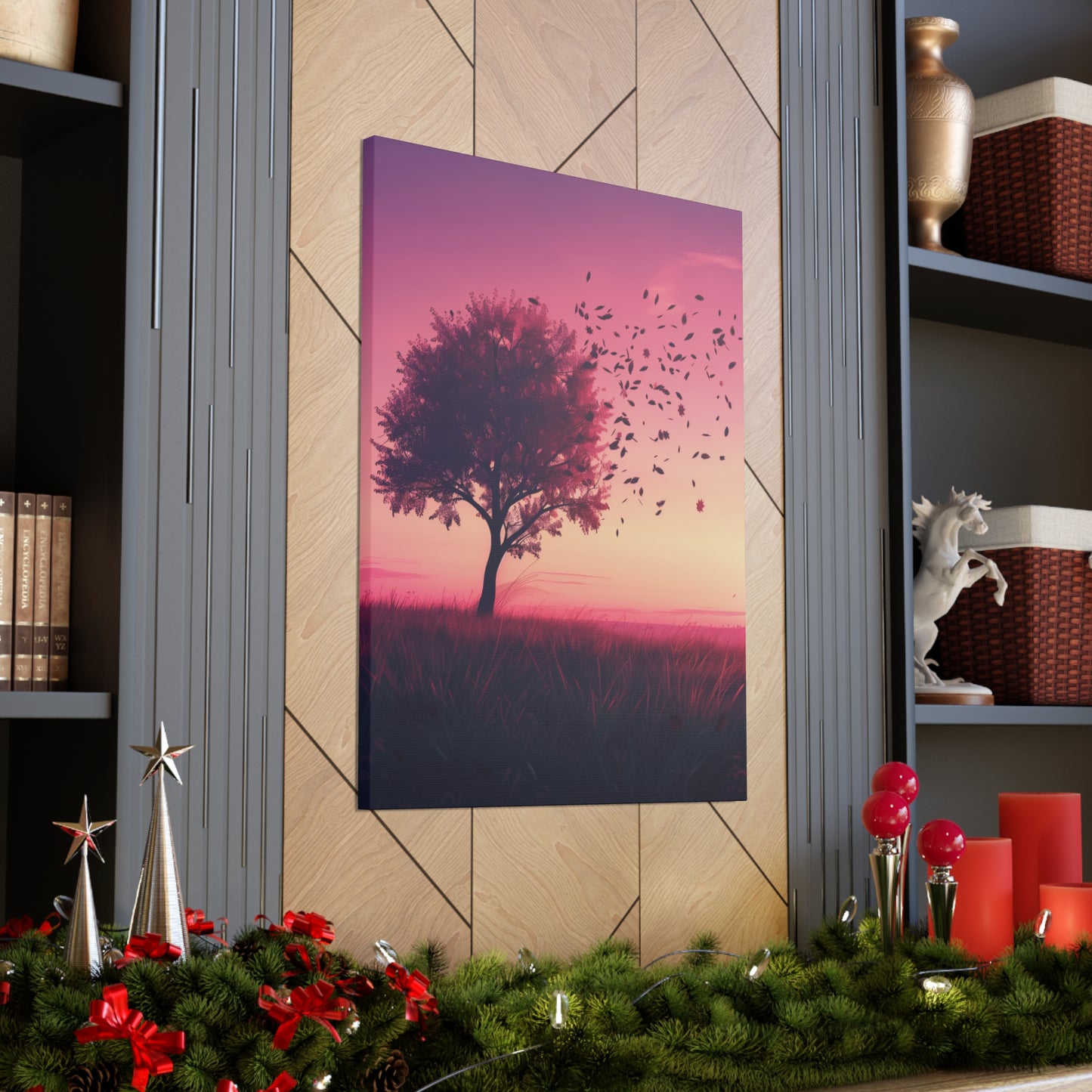 Tree in a Purple Sunset Digital Illustration Canvas Gallery Wraps