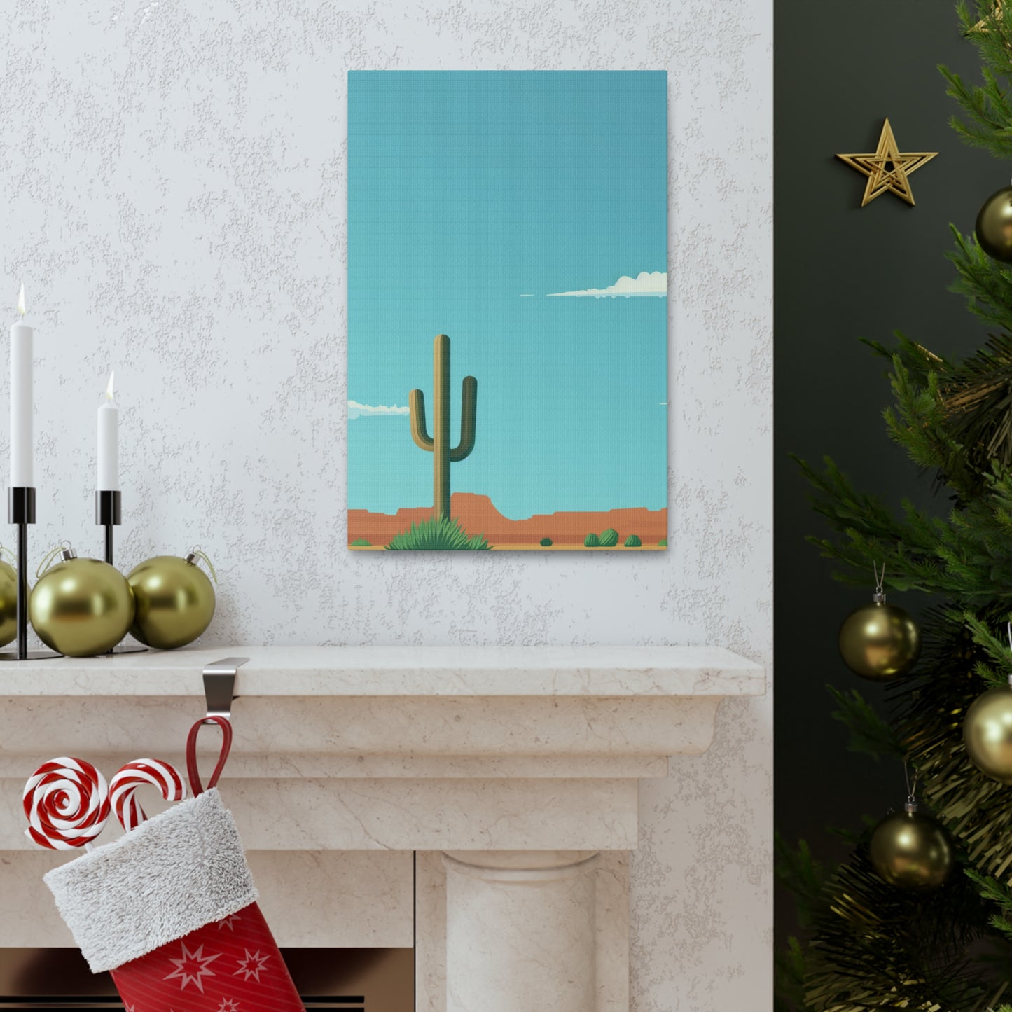 Saguaro Cactus in Desert - Illustration Canvas Gallery Wraps