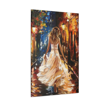 bride walking in street - Leonid Afremov Style Digital Print Canvas Gallery Wraps