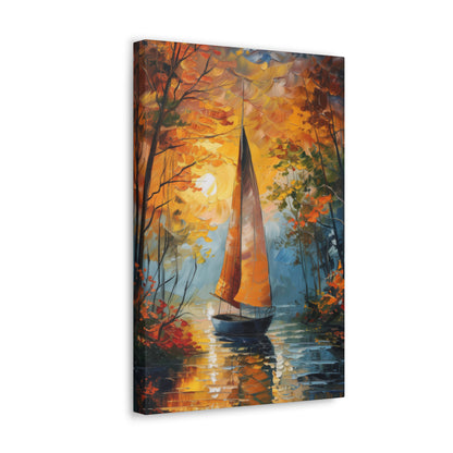 A Boat Sailing Through the Wild River - Leonid Afremov Style Digital Oil Painting Canvas Gallery Wraps