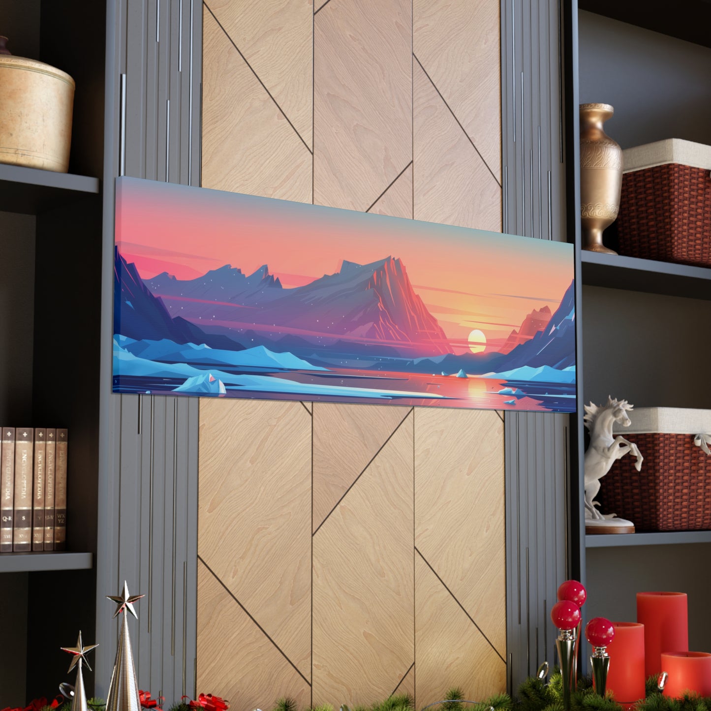 Sunset in Antarctica - Landscape Illustration Panorama Canvas Gallery Wraps