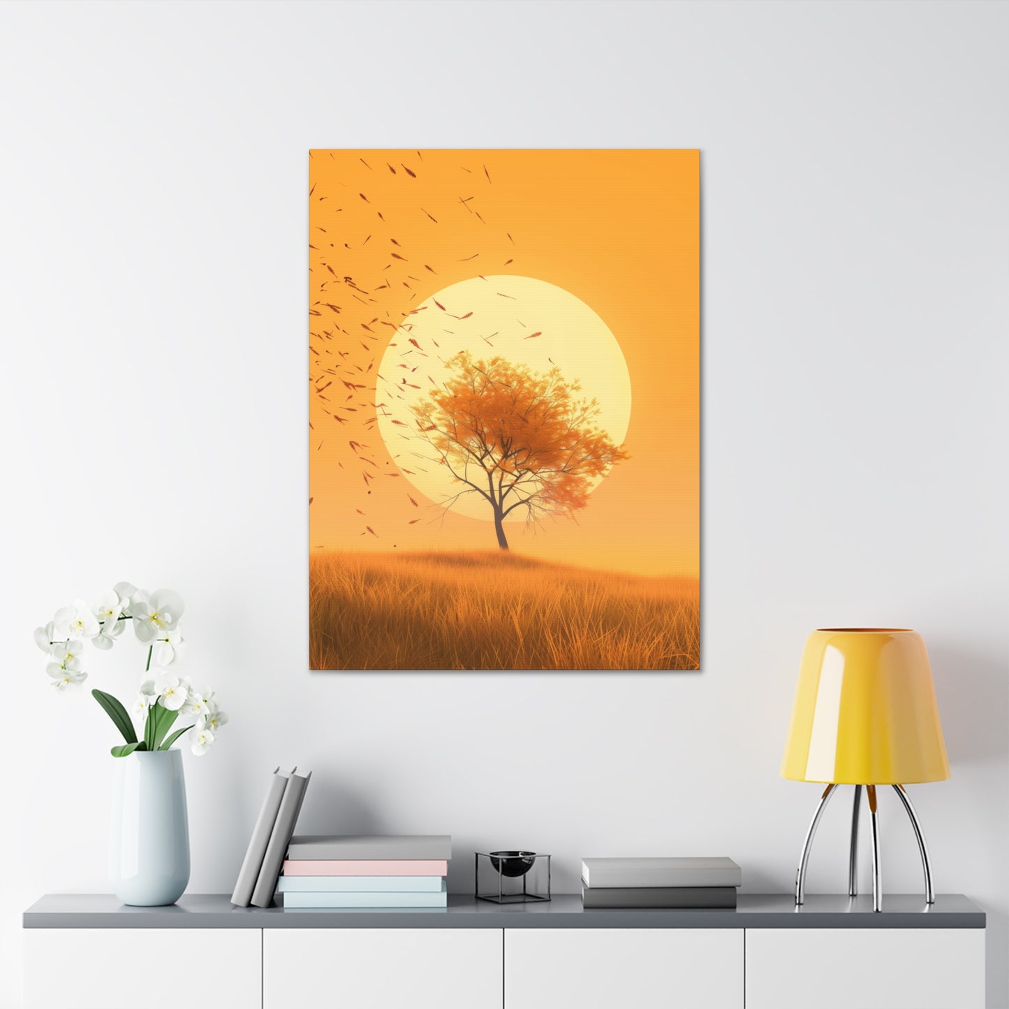 Tree in a Golden Sunset Digital Illustration Canvas Gallery Wraps