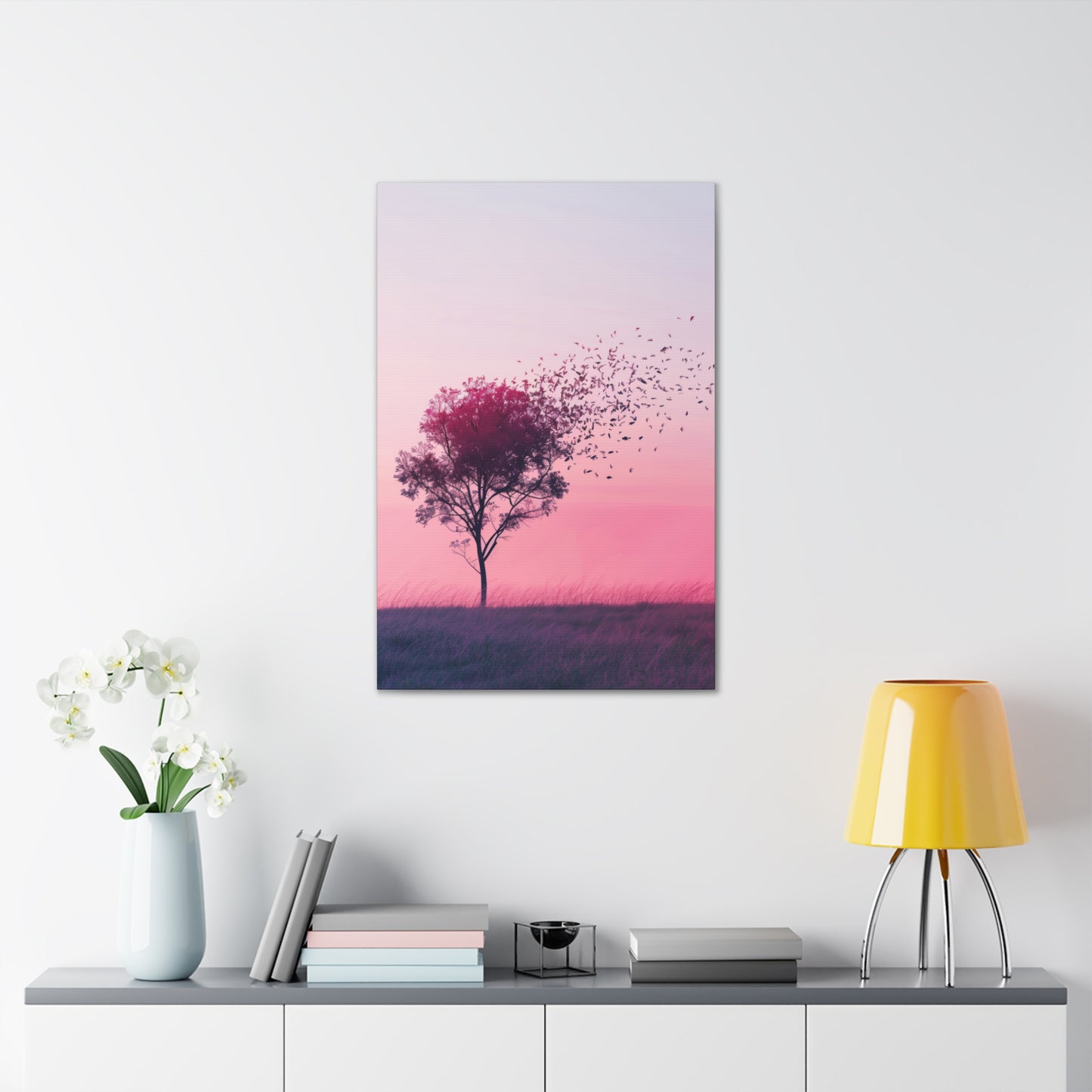 Tree in a Purple Sunset Digital Illustration Canvas Gallery Wraps