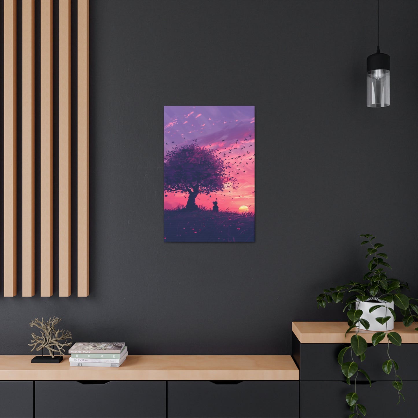 Tree in a Purple Sunset Digital Illustration Canvas Gallery Wraps