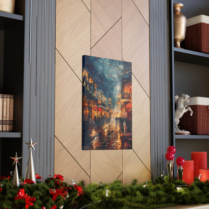 Christmas Street Corner in Downtown - Rembrandt Style Digital Oil Painting  Canvas Gallery Wraps