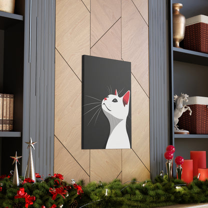 White Cat in Black Background Digital Illustration Canvas Gallery Wraps