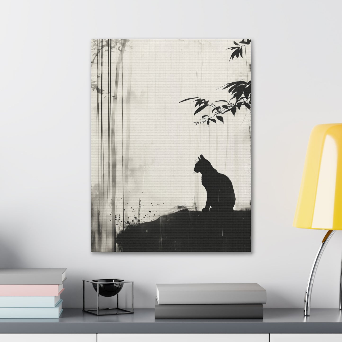 Black Cat Digital Illustration Canvas Gallery Wraps