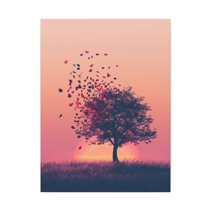 Tree in a Golden Sunset Digital Illustration Canvas Gallery Wraps