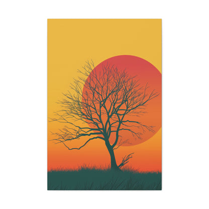 leafless tree in a Golden Sunset Digital Illustration Canvas Gallery Wraps