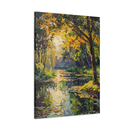 River in a Forest - Claude Monet Style Digital Print Canvas Gallery Wraps