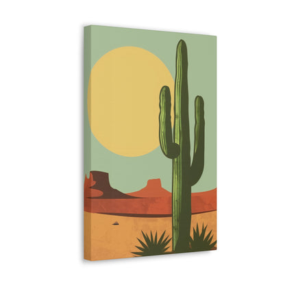 Saguaro Cactus in Desert - Illustration Canvas Gallery Wraps