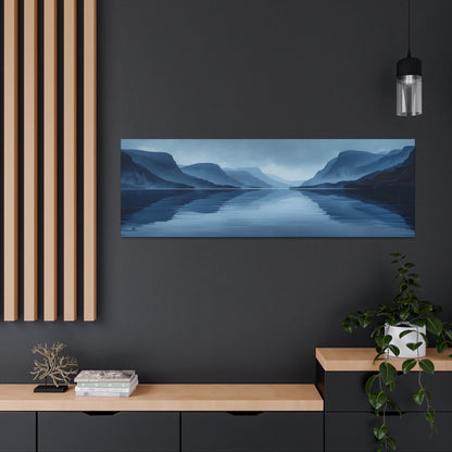 Lake Landscape with Mountains - Morning Mist Panorama Canvas Gallery Wraps