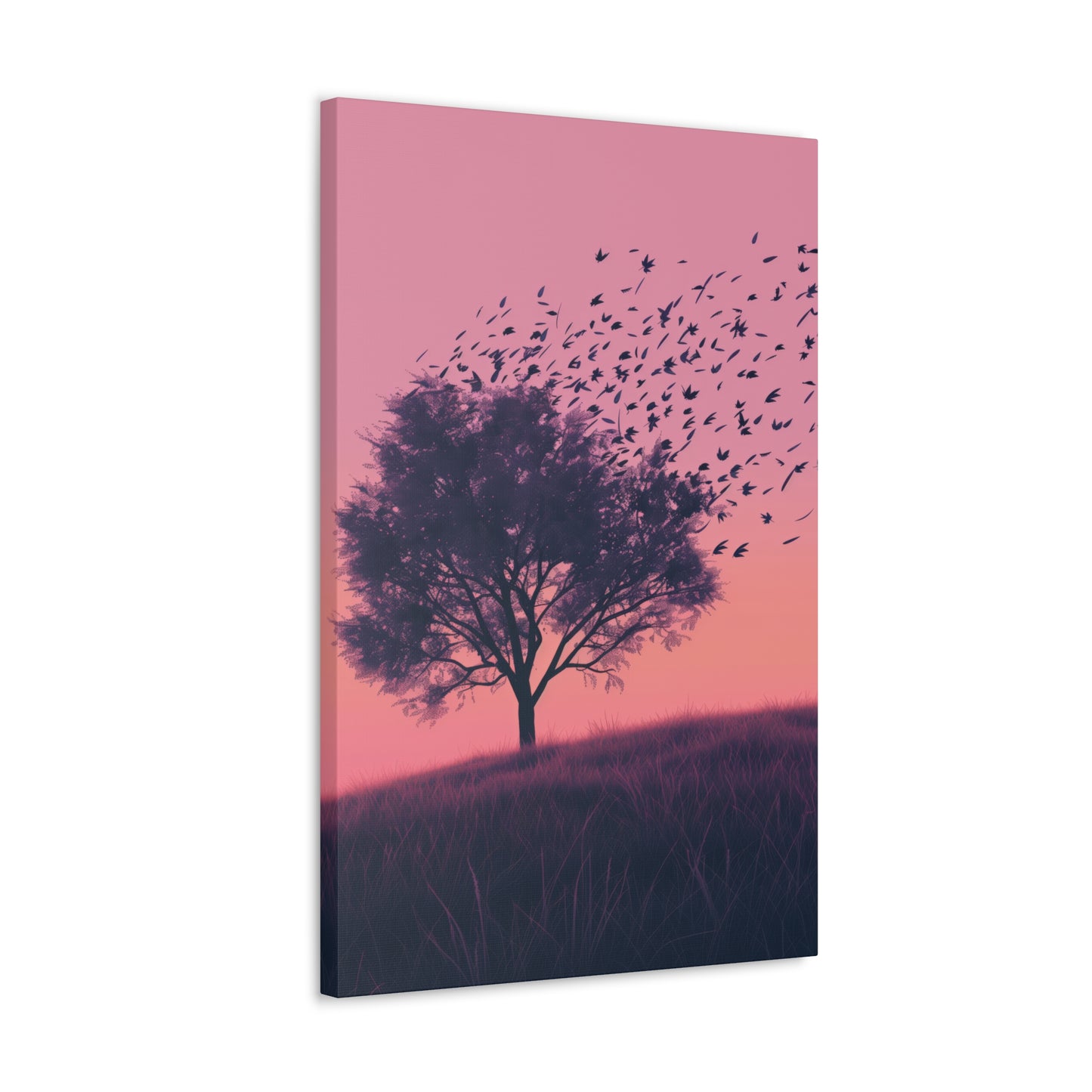 Tree in a Purple Sunset Digital Illustration Canvas Gallery Wraps