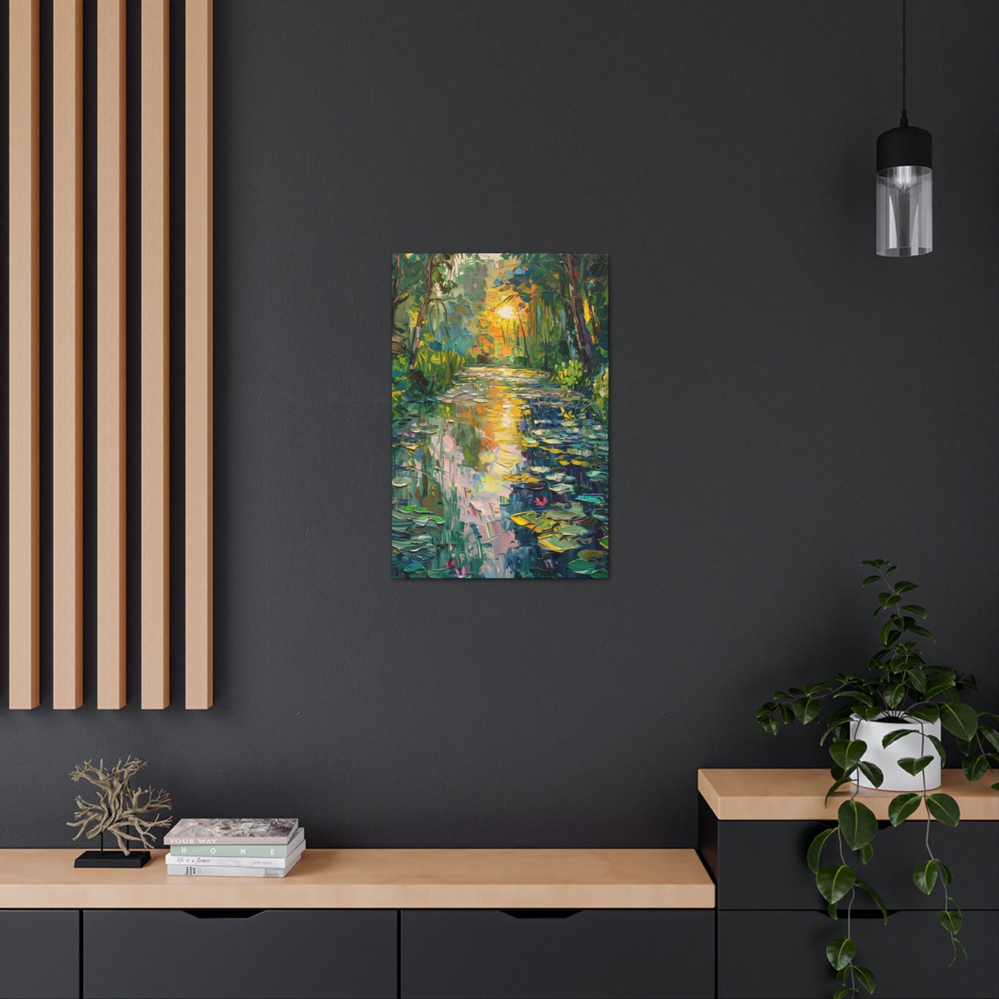 Pond in a Forest - Claude Monet Style Digital Print Canvas Gallery Wraps