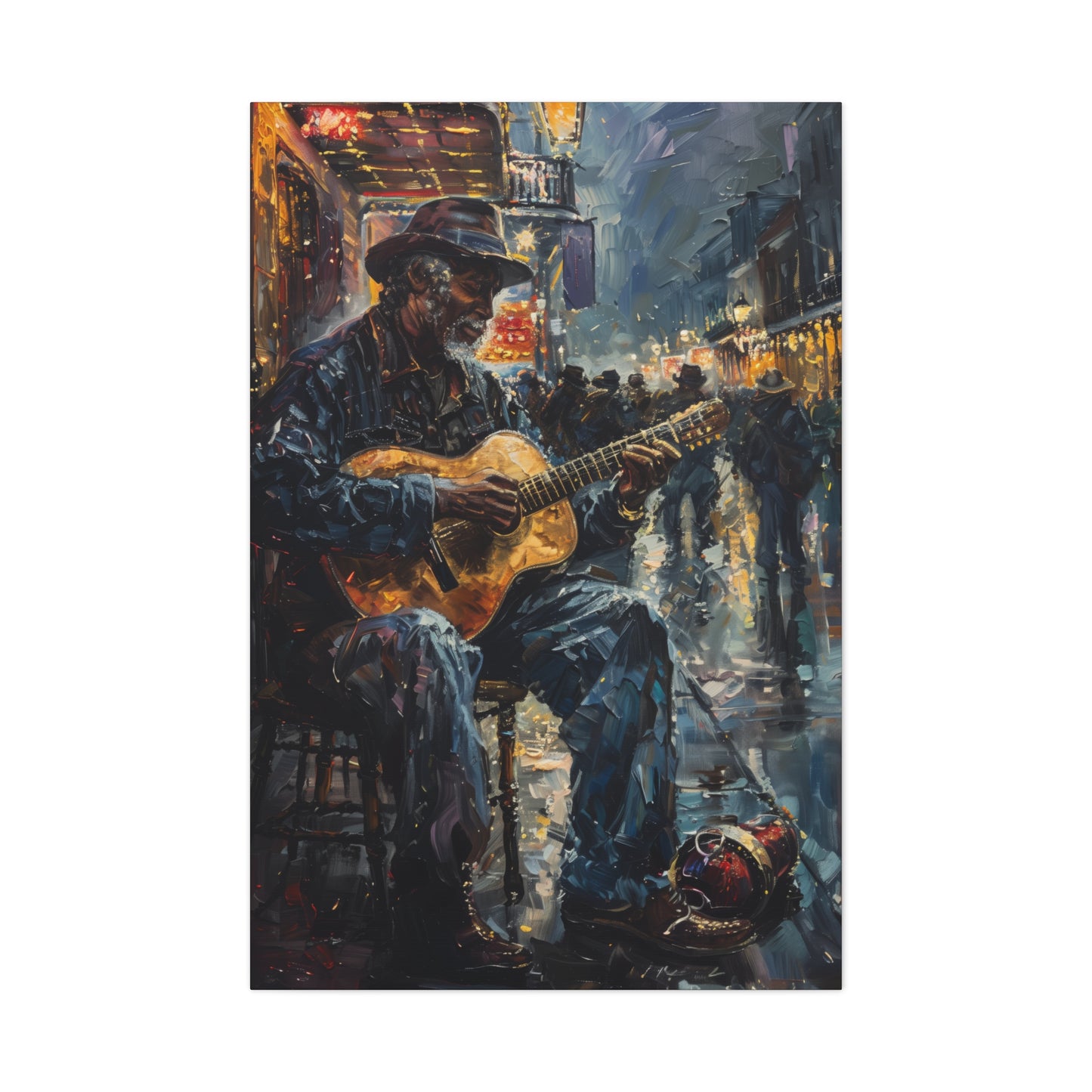 Man Playing Guitar on the Street - Rembrandt Style Digital Oil Painting Canvas Gallery Wraps