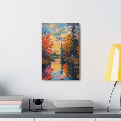 Pond in a Autumn Forest - Claude Monet Style Digital Print Canvas Gallery Wraps