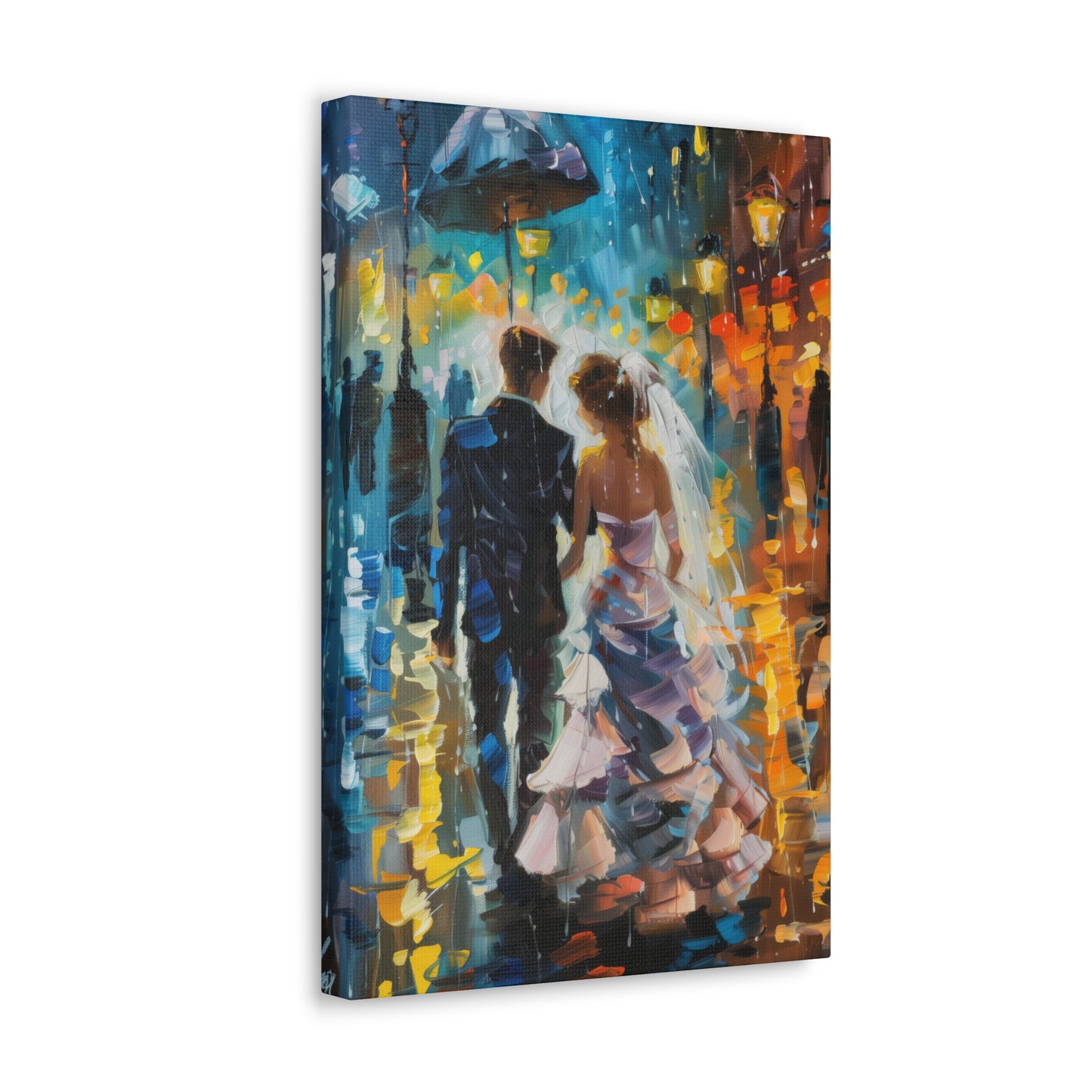 couple walking in street in rain - Leonid Afremov Style Digital Print Canvas Gallery Wraps