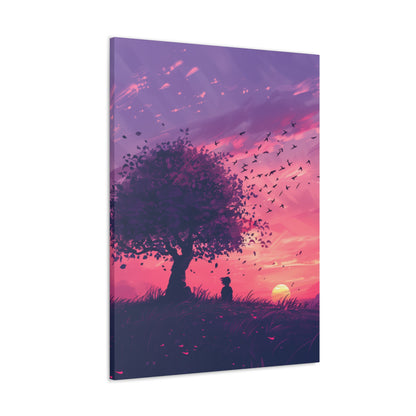 Tree in a Purple Sunset Digital Illustration Canvas Gallery Wraps