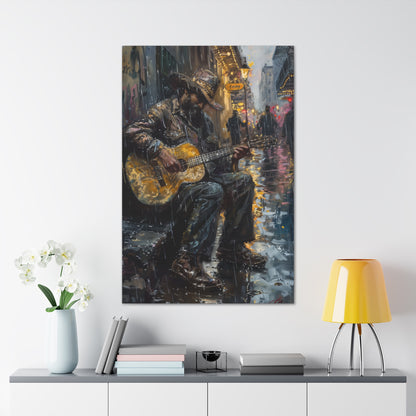 Man Playing Guitar on the Street - Rembrandt Style Digital Oil Painting Canvas Gallery Wraps