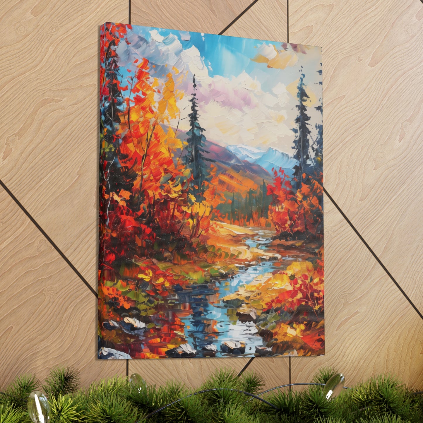 A River flows through autumn forest - Leonid Afremov Style Digital Print Canvas Gallery Wraps