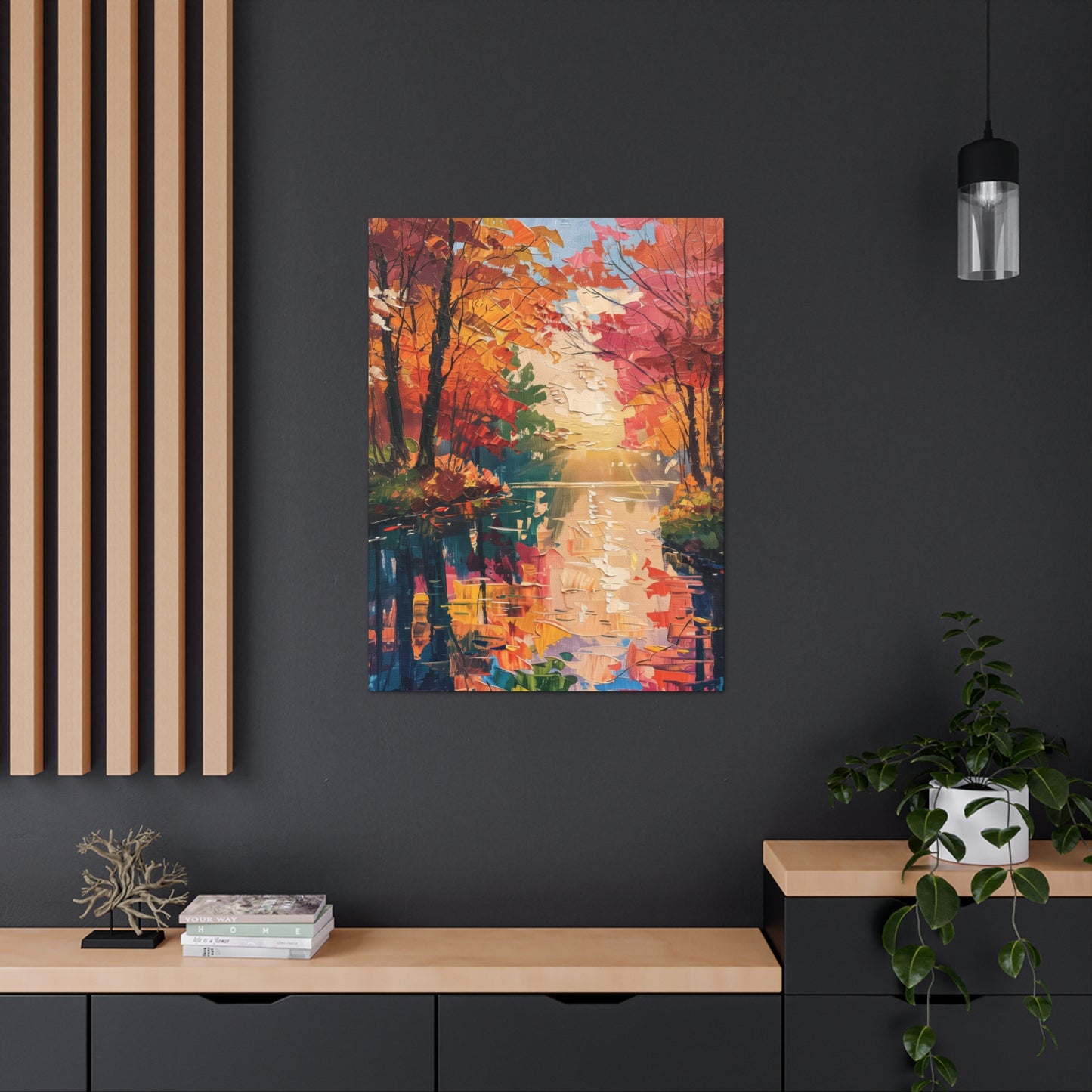 Lake in a Autumn Forest - Claude Monet Style Digital Print Canvas Gallery Wraps