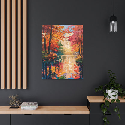 Lake in a Autumn Forest - Claude Monet Style Digital Print Canvas Gallery Wraps