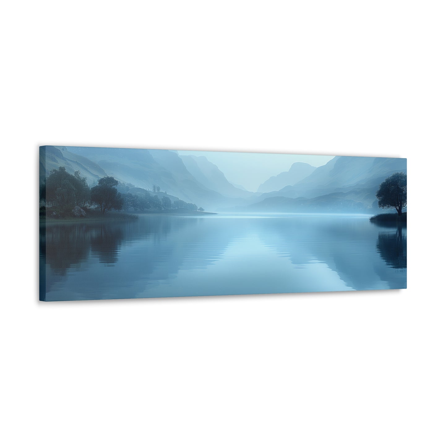 Lake Landscape with Mountains - Morning Mist Panorama panorama Canvas Gallery Wraps