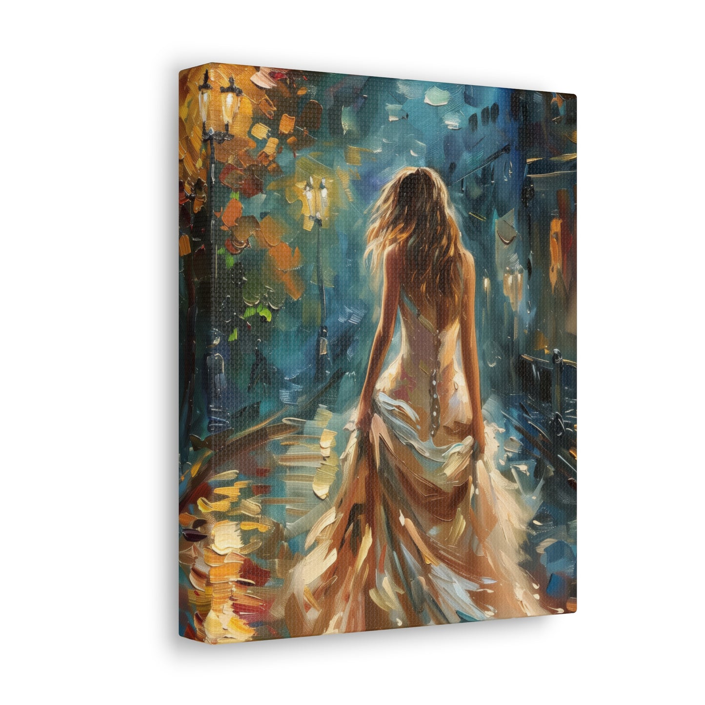 bride walking in the street - Leonid Afremov Style Digital Print Canvas Gallery Wraps