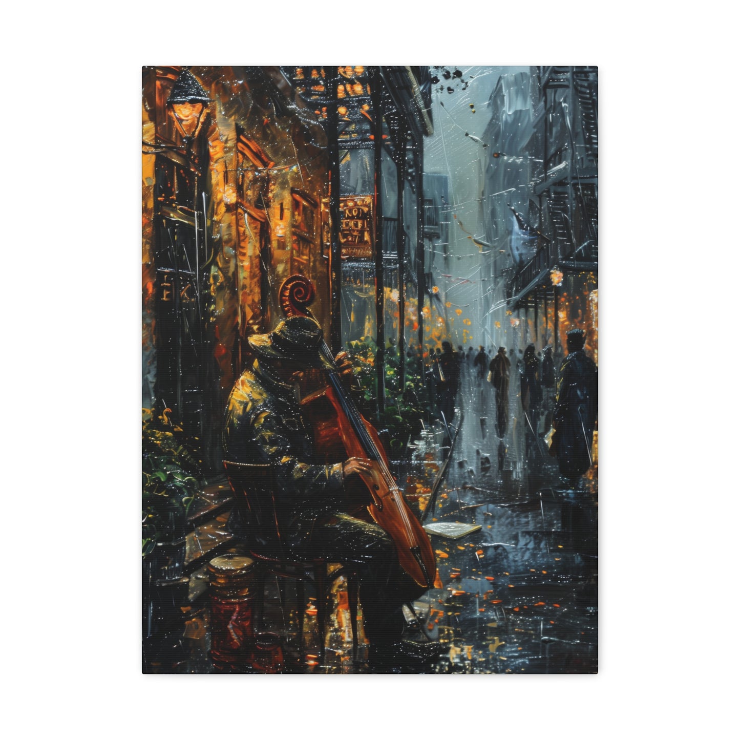 Street Harpist - Rembrandt Style Digital Oil Painting Canvas Gallery Wraps