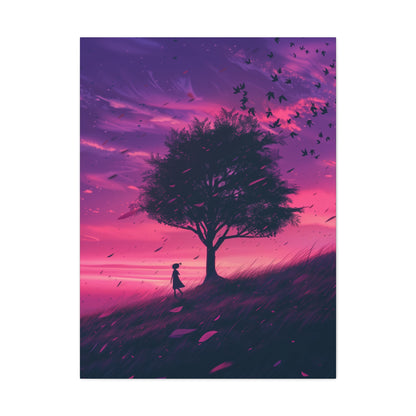 Tree in a Purple Sunset Digital Illustration Canvas Gallery Wraps