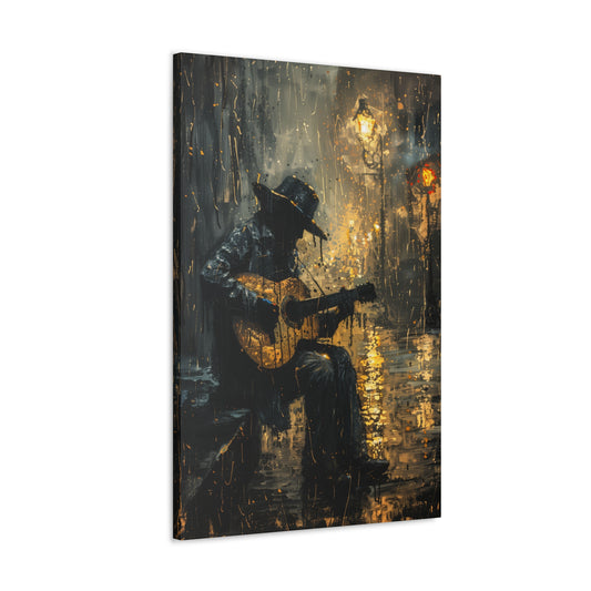 Man Playing Guitar on the Street - Rembrandt Style Digital Oil Painting Canvas Gallery Wraps